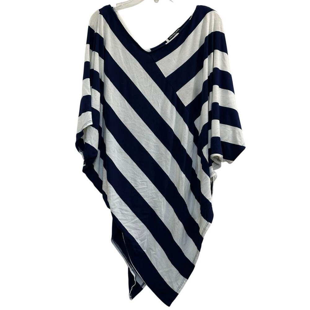 Cha Cha Vente Striped Loose Nautical Poncho Blouse Large L Bold Stripes Coverup.